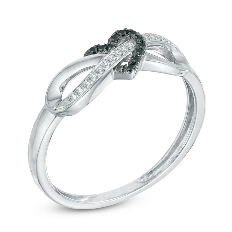 Main Image 2 of 0.06 CT. T.W. Black and White Diamond Infinity Heart Wrapped Ring in 10K White Gold
