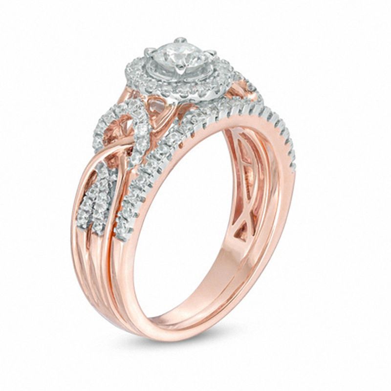 Main Image 2 of 0.75 CT. T.W. Diamond Frame Braided Infinity Bridal Set in 14K Two-Tone Gold