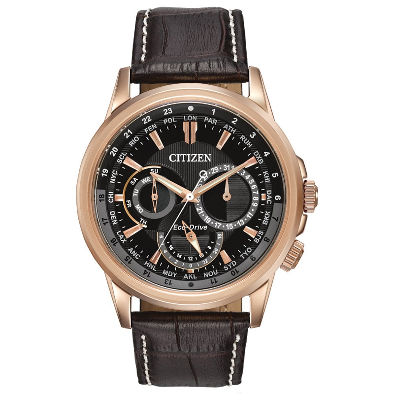 Main Image 1 of Men's Citizen Eco-Drive® Calendrier Chronograph Strap Watch with Black Dial (Model: BU2023-04E)