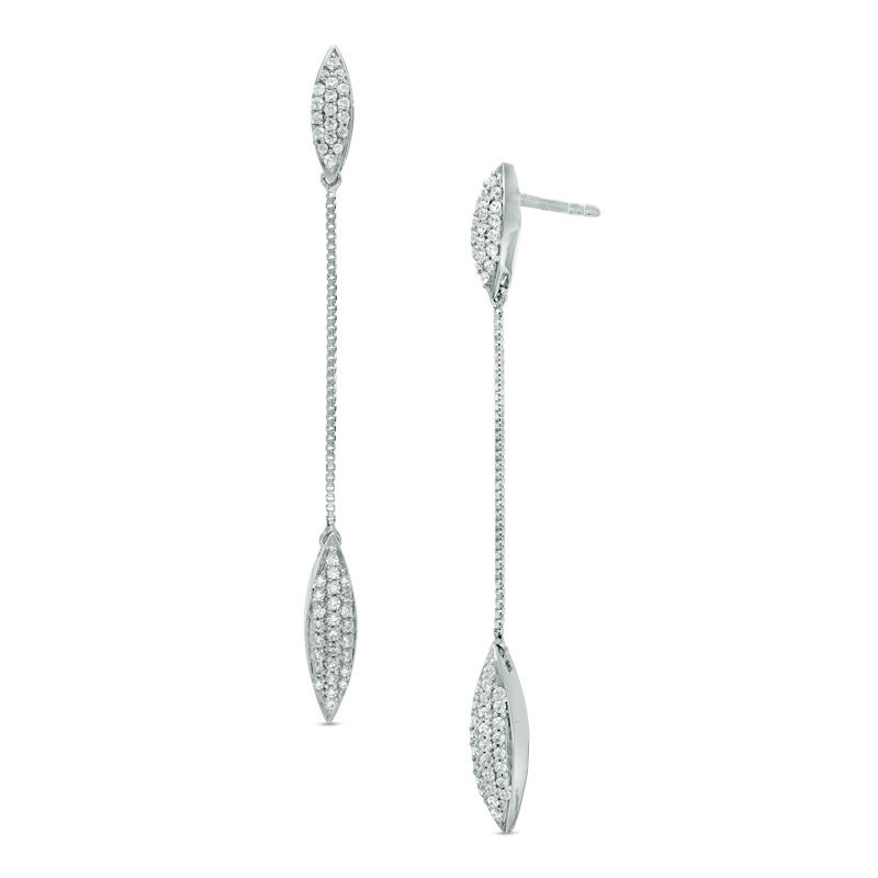 0.30 CT. T.W. Diamond Leaf Drop Earrings in Sterling Silver