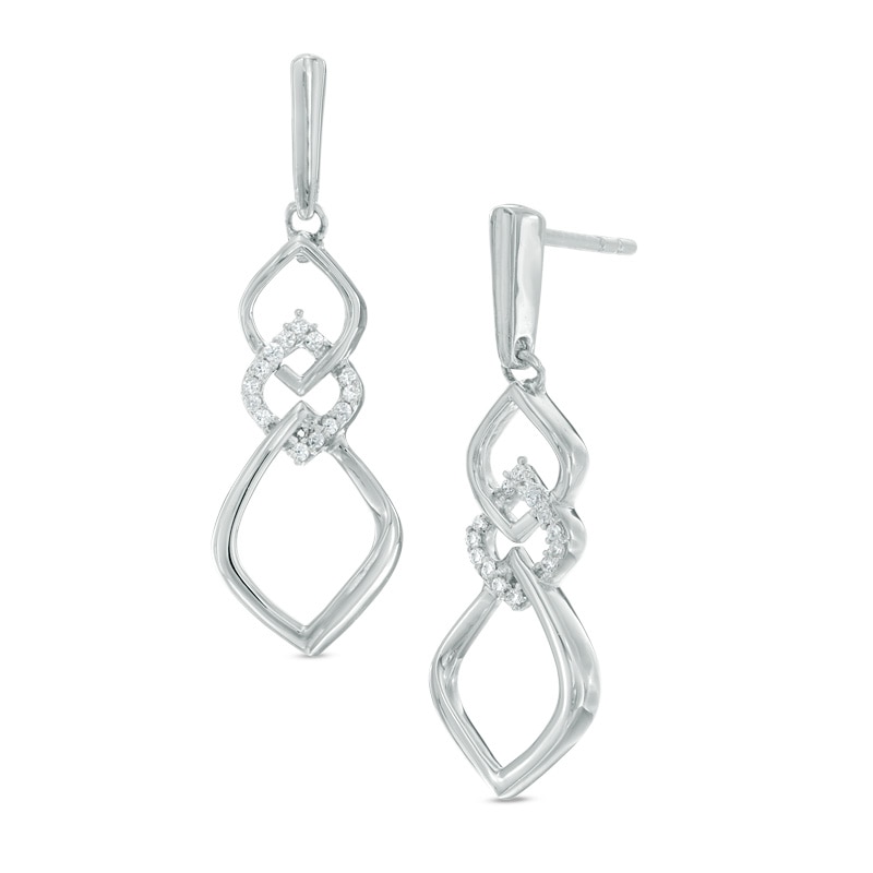 0.09 CT. T.W. Diamond Three Tier Drop Earrings in Sterling Silver|Peoples Jewellers