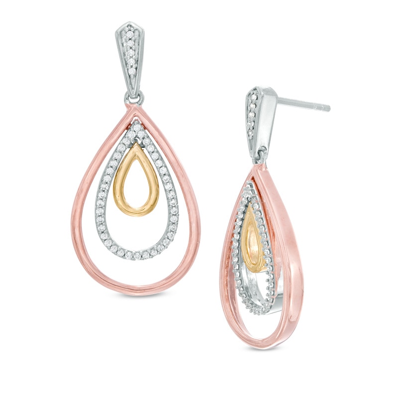 0.23 CT. T.W. Diamond Triple Teardrop Earrings in 10K Tri-Tone Gold|Peoples Jewellers