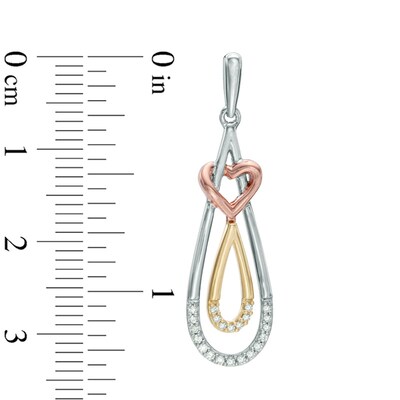 0.18 CT. T.W. Diamond Double Teardrop with Heart Earrings in 10K Tri-Tone Gold