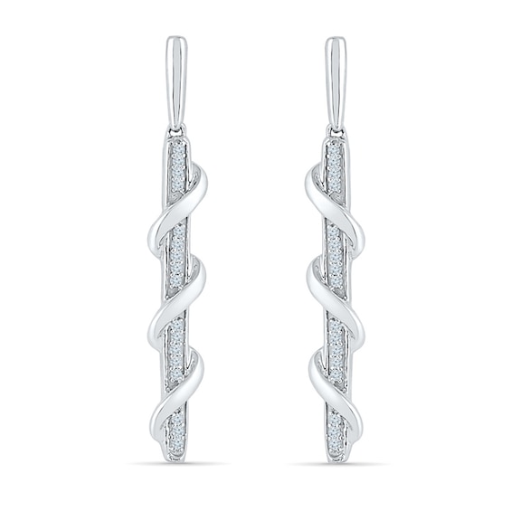 0.09 CT. T.W. Diamond Swirl Overlay Stick Drop Earrings in 10K White Gold
