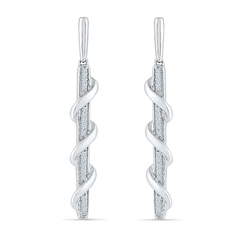0.09 CT. T.W. Diamond Swirl Overlay Stick Drop Earrings in 10K White Gold