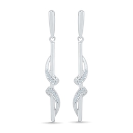 0.07 CT. T.W. Diamond Ribbon Overlay Stick Drop Earrings in 10K White Gold