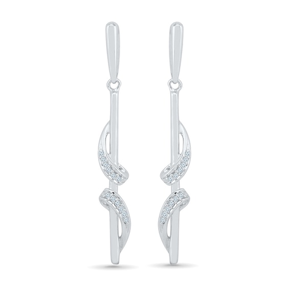 0.07 CT. T.W. Diamond Ribbon Overlay Stick Drop Earrings in 10K White Gold