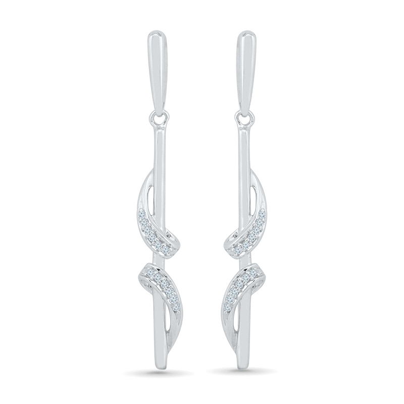 0.07 CT. T.W. Diamond Ribbon Overlay Stick Drop Earrings in 10K White Gold
