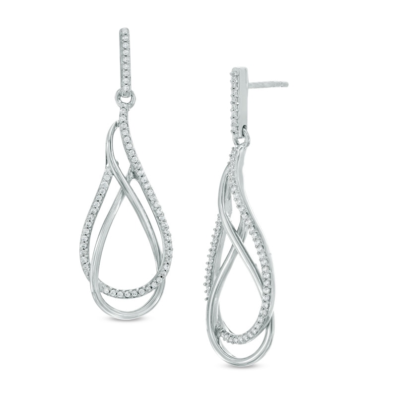 0.30 CT. T.W. Diamond Double Teardrop Earrings in Sterling Silver|Peoples Jewellers