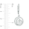 Thumbnail Image 2 of 0.15 CT. T.W. Diamond Tilted Double Heart in Circle Drop Earrings in Sterling Silver