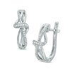 Thumbnail Image 1 of 0.18 CT. T.W. Diamond Ribbon Overlay Hoop Earrings in Sterling Silver