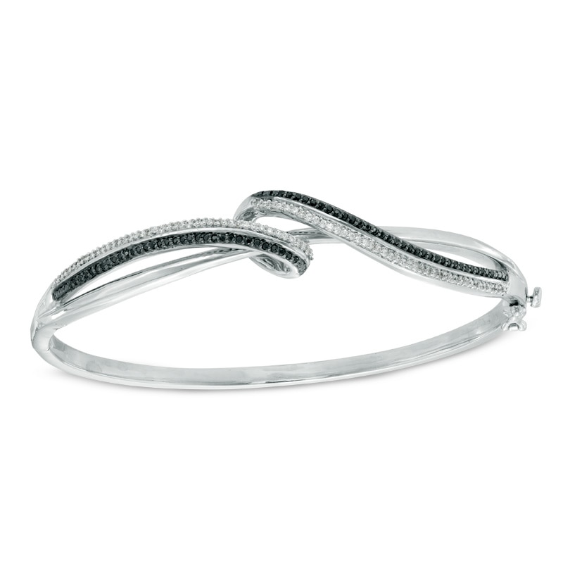 Main Image 1 of 0.45 CT. T.W. Black and White Diamond Overlay Bangle in Sterling Silver