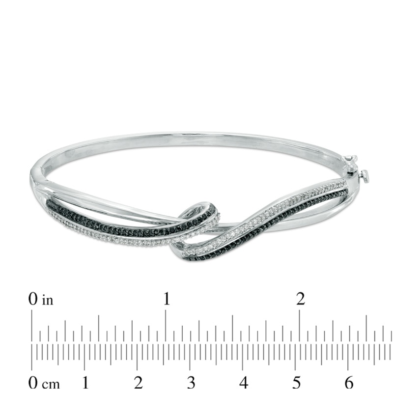 Main Image 2 of 0.45 CT. T.W. Black and White Diamond Overlay Bangle in Sterling Silver