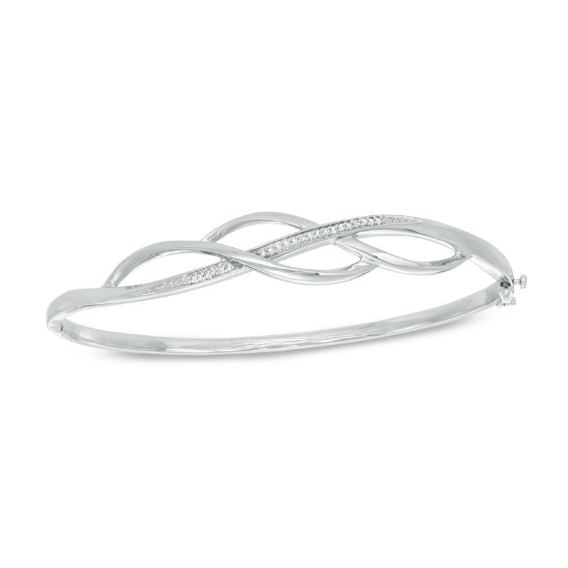 Main Image 1 of 0.09 CT. T.W. Diamond Infinity-Style Overlay Bangle in Sterling Silver