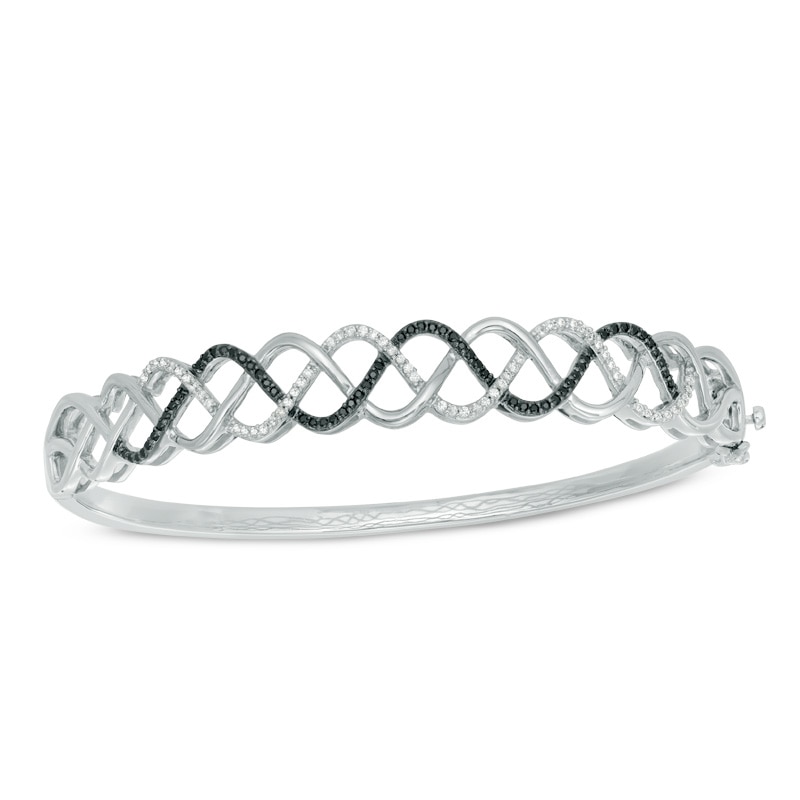 Main Image 1 of 0.45 CT. T.W. Enhanced Black and White Diamond Braid Bangle in Sterling Silver