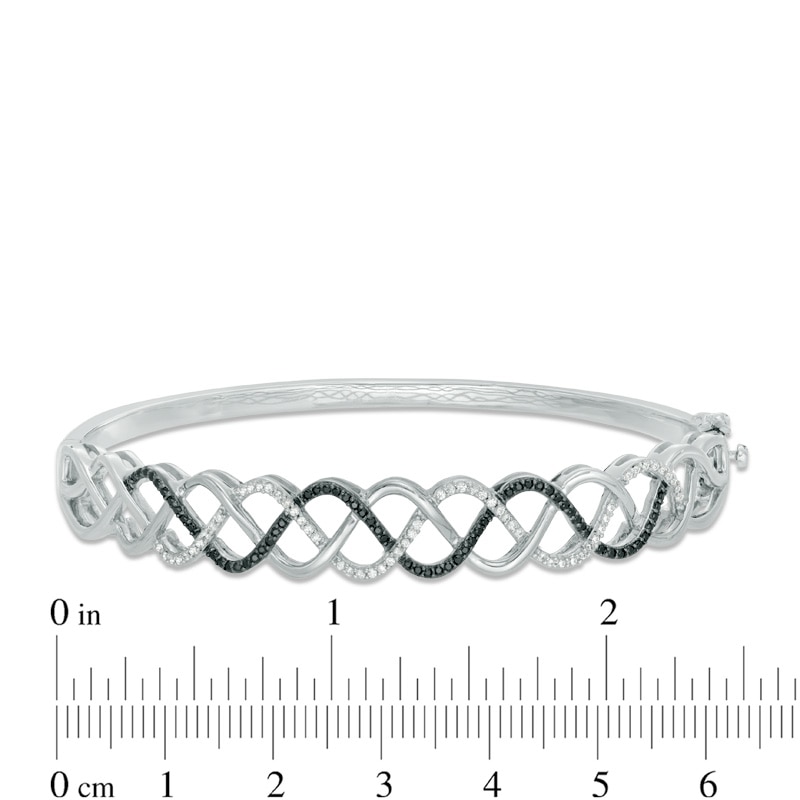 Main Image 2 of 0.45 CT. T.W. Enhanced Black and White Diamond Braid Bangle in Sterling Silver
