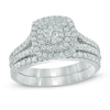 1.00 CT. T.W. Multi-Diamond Double Square Frame Bridal Set in 10K White Gold