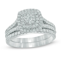 1.00 CT. T.W. Multi-Diamond Double Square Frame Bridal Set in 10K White Gold