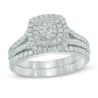 1.00 CT. T.W. Multi-Diamond Double Square Frame Bridal Set in 10K White Gold