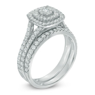 1.00 CT. T.W. Multi-Diamond Double Square Frame Bridal Set in 10K White Gold