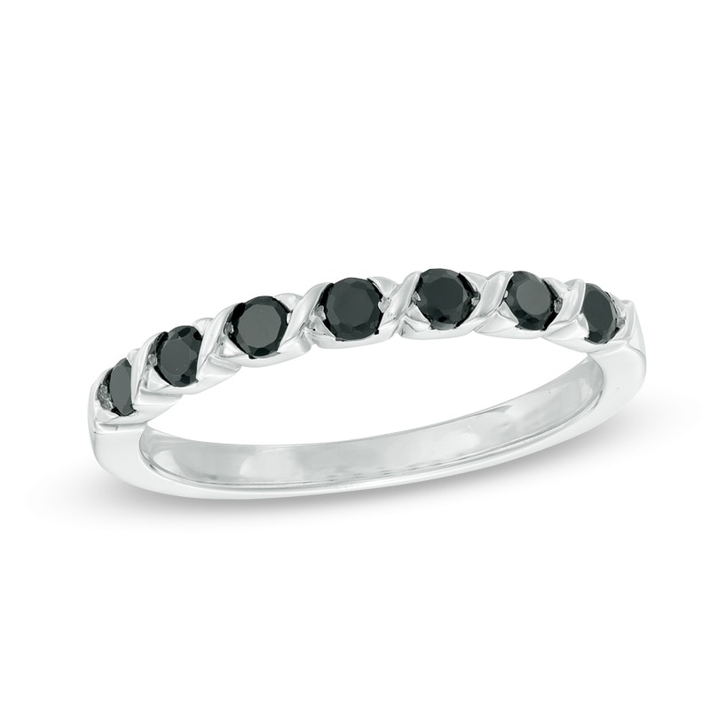 0.30 CT. T.W. Black Diamond Seven Stone Anniversary Band in 10K White Gold