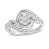 Thumbnail Image 0 of 0.45 CT. T.W. Diamond Cluster Swirl Frame Engagement Ring in 10K White Gold