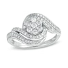 Thumbnail Image 1 of 0.45 CT. T.W. Diamond Cluster Swirl Frame Engagement Ring in 10K White Gold