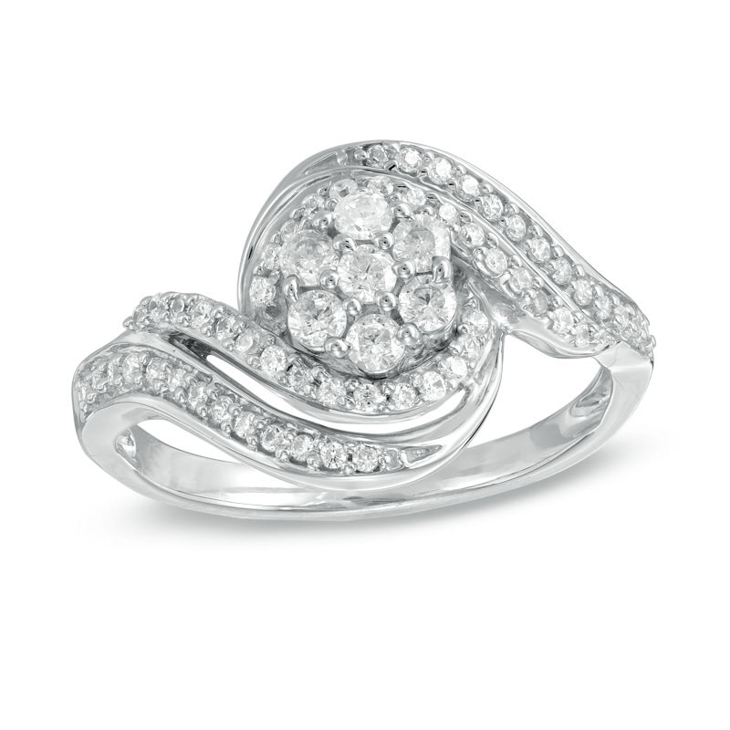 0.45 CT. T.W. Diamond Cluster Swirl Frame Engagement Ring in 10K White Gold|Peoples Jewellers