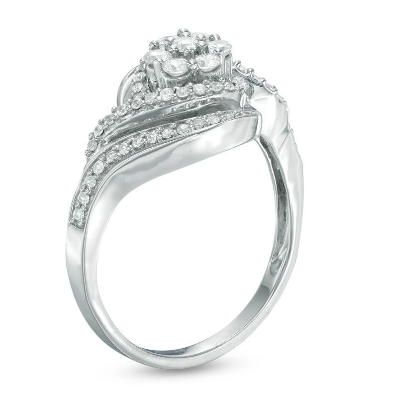 0.45 CT. T.W. Diamond Cluster Swirl Frame Engagement Ring 10K White Gold