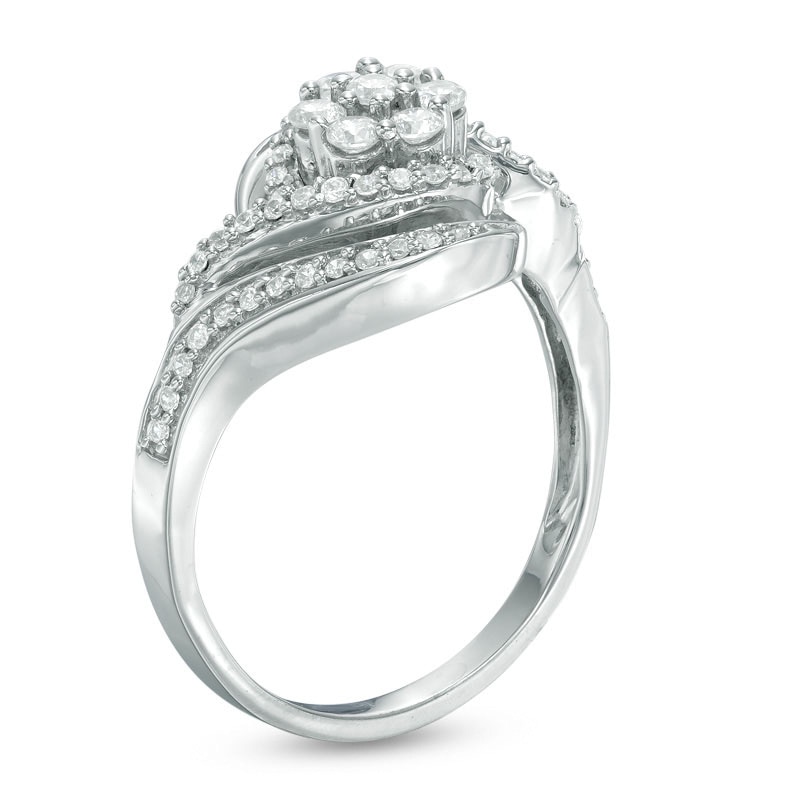 0.45 CT. T.W. Diamond Cluster Swirl Frame Engagement Ring in 10K White Gold