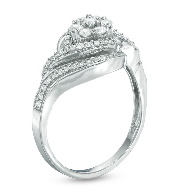 0.45 CT. T.W. Diamond Cluster Swirl Frame Engagement Ring in 10K White Gold|Peoples Jewellers