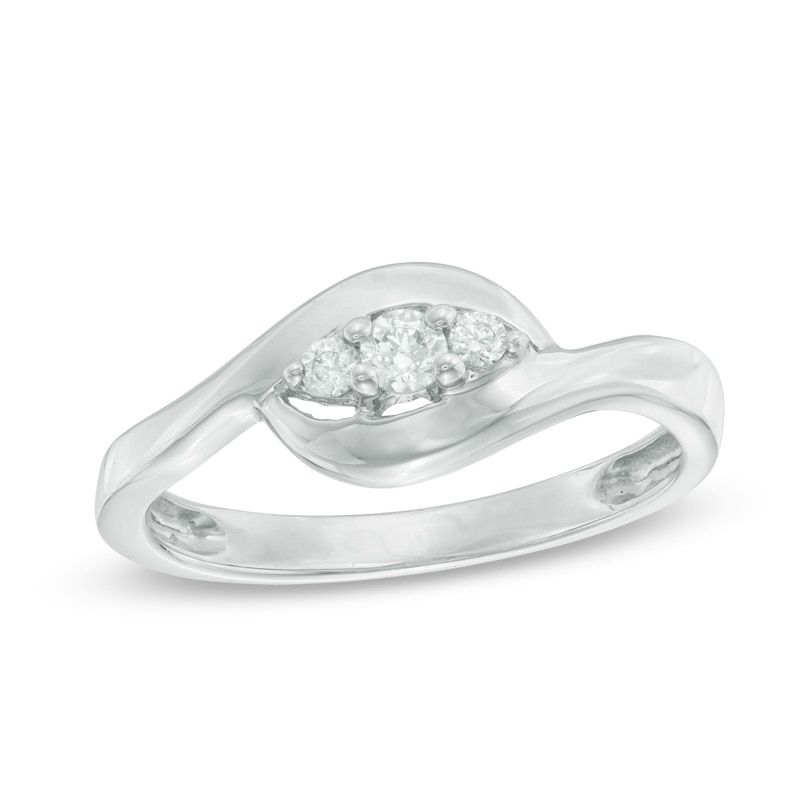 0.09 CT. T.W. Diamond Three Stone Bypass Ring in 10K White Gold