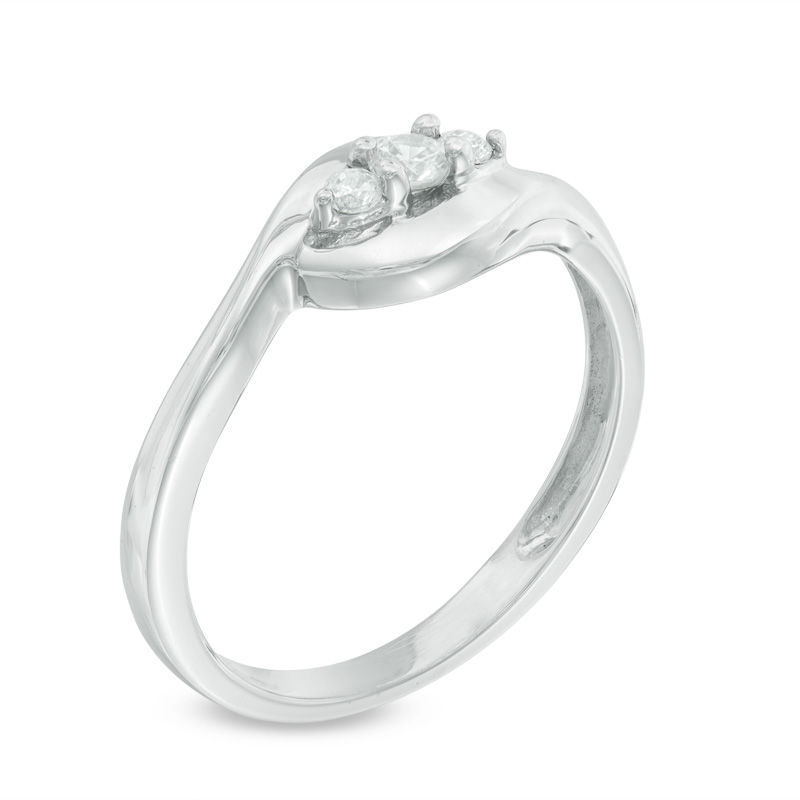 0.09 CT. T.W. Diamond Three Stone Bypass Ring in 10K White Gold