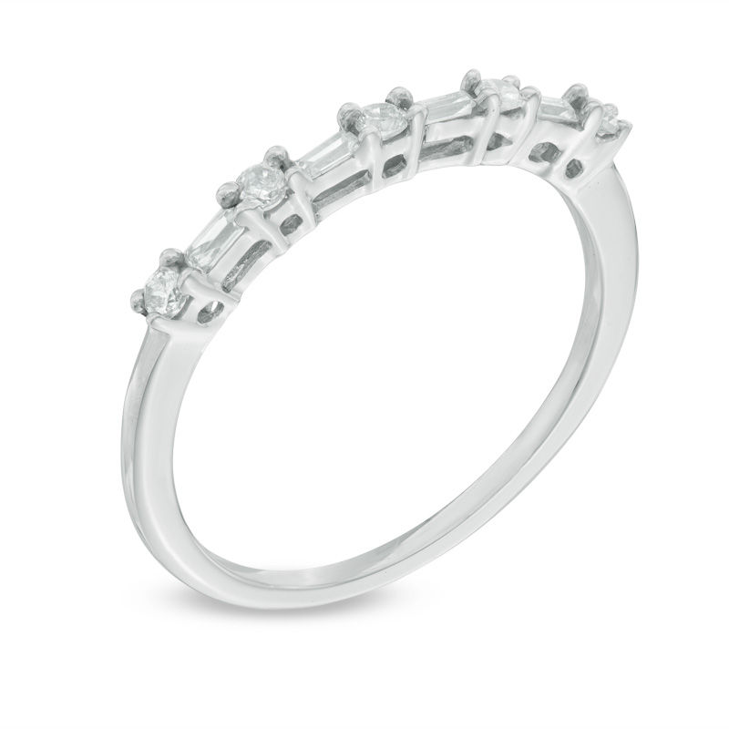 0.18 CT. T.W. Baguette and Round Diamond Alternating Anniversary Band 10K White Gold