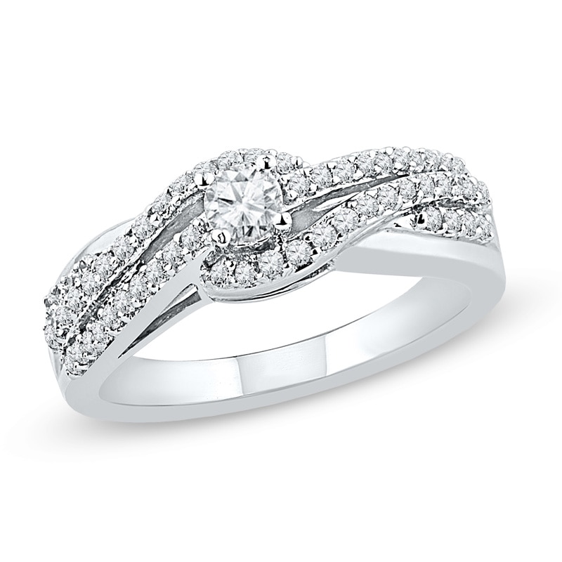 0.45 CT. T.W. Diamond Twist Engagement Ring in 10K White Gold|Peoples Jewellers