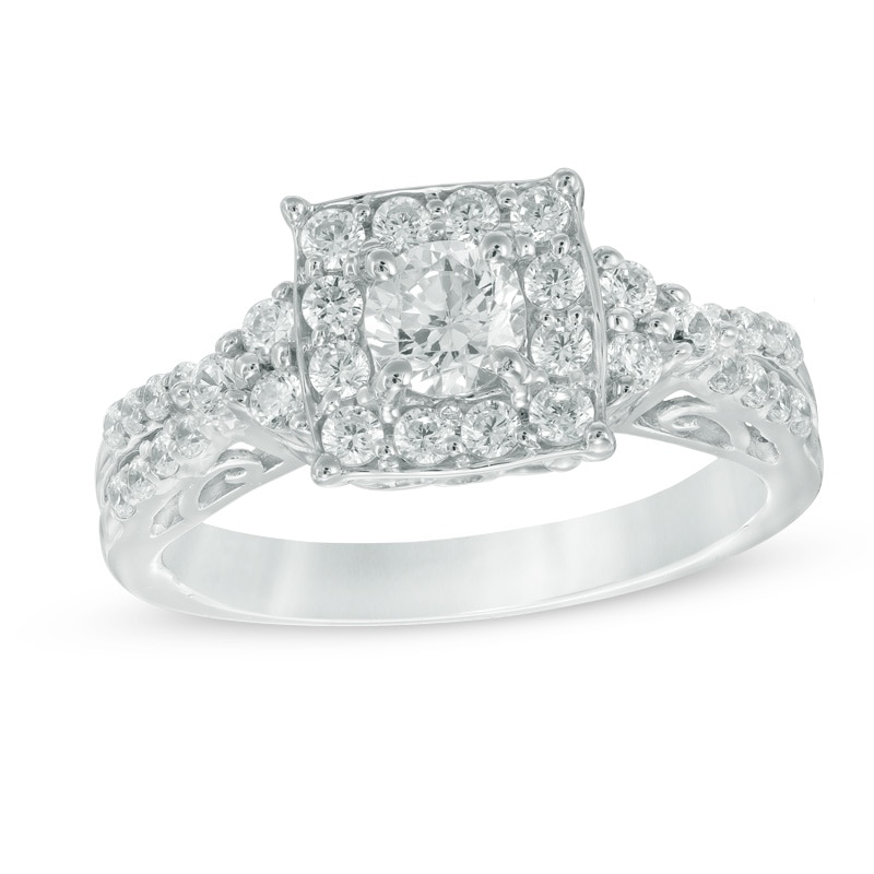 0.95 CT. T.W. Diamond Frame Split Shank Engagement Ring in 10K White Gold|Peoples Jewellers