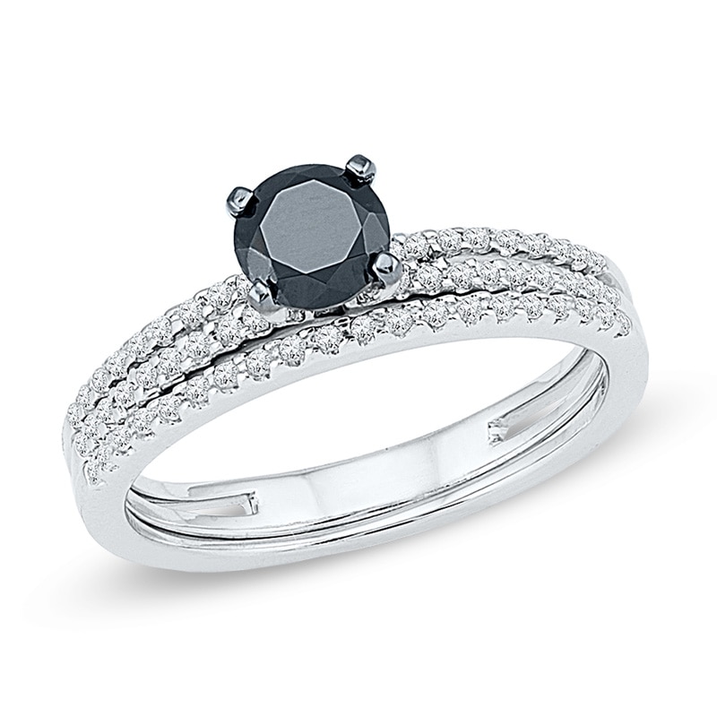Main Image 1 of 0.70 CT. T.W. Black and White Diamond Bridal Set in 10K White Gold