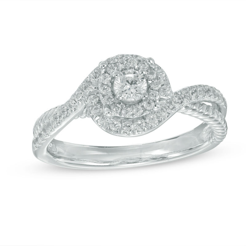 0.36 CT. T.W. Diamond Double Swirl Frame Engagement Ring in 10K White Gold|Peoples Jewellers