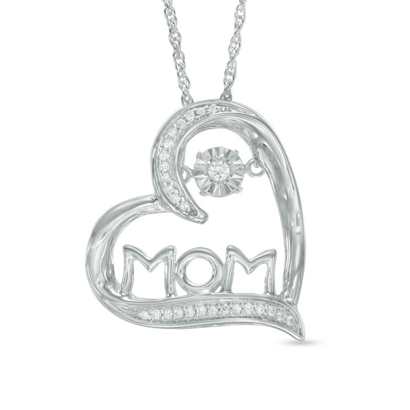 Unstoppable Love™ 0.09 CT. T.W. Diamond Tilted Heart "MOM" Pendant in 10K White Gold|Peoples Jewellers