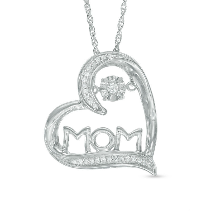 Unstoppable Love™ 0.09 CT. T.W. Diamond Tilted Heart "MOM" Pendant in 10K White Gold