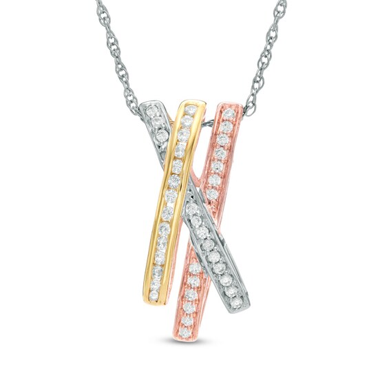 0.30 CT. T.W. Diamond Criss-Cross Bar Pendant in 10K Tri-Tone Gold