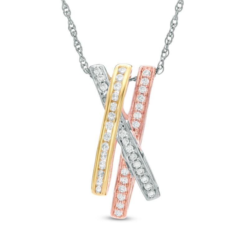 0.30 CT. T.W. Diamond Criss-Cross Bar Pendant in 10K Tri-Tone Gold|Peoples Jewellers