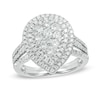 1.15 CT. T.W. Diamond Pear-Shaped Composite Frame Triple Row Split Shank Engagement Ring in 14K White Gold