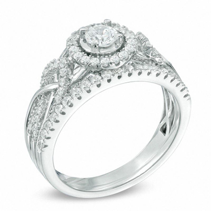 0.75 CT. T.W. Diamond Frame Braid Shank Bridal Set 10K White Gold