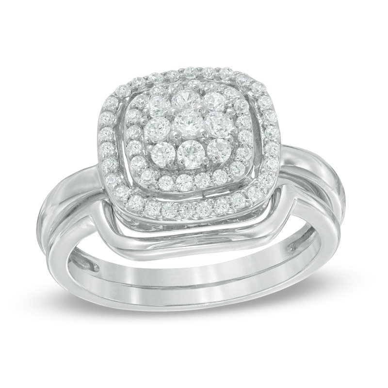 0.45 CT. T.W. Composite Diamond Double Frame Bridal Set in 10K White Gold|Peoples Jewellers