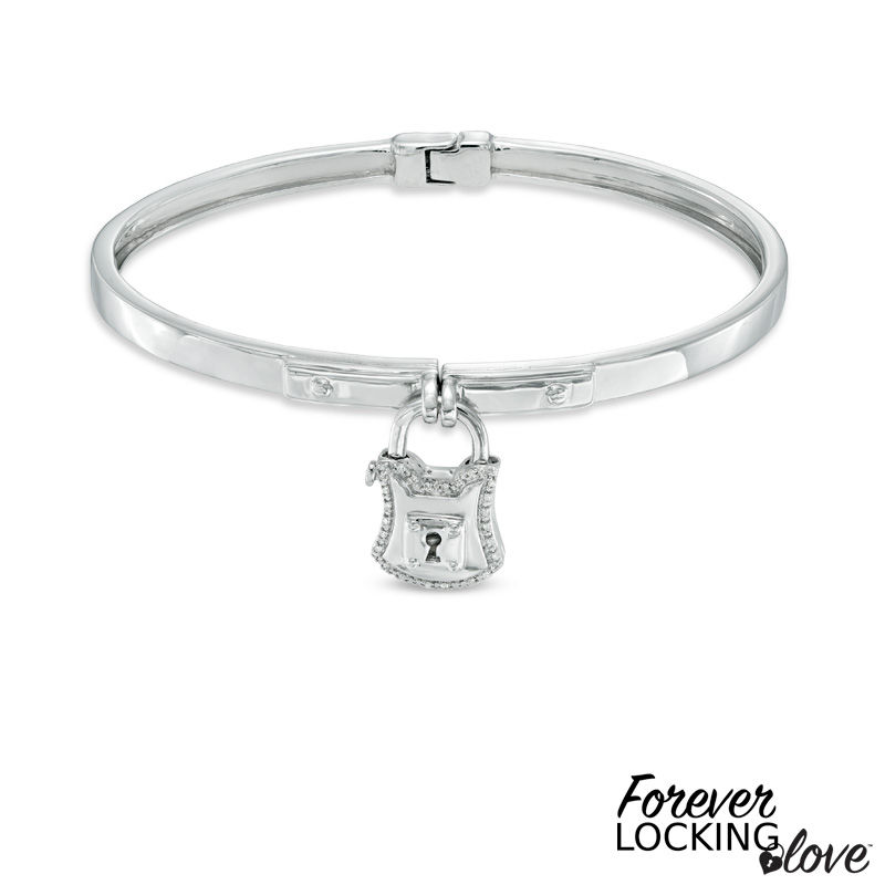 Forever Locking Loveâ¢ Diamond Accent Padlock Charm Hinged Bangle in Sterling Silver