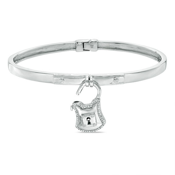 Forever Locking Love™ Diamond Accent Padlock Charm Hinged Bangle