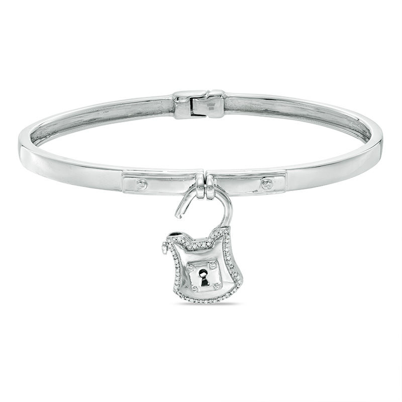Forever Locking Loveâ¢ Diamond Accent Padlock Charm Hinged Bangle in Sterling Silver