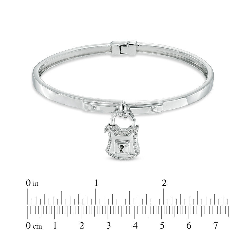 Forever Locking Loveâ¢ Diamond Accent Padlock Charm Hinged Bangle in Sterling Silver