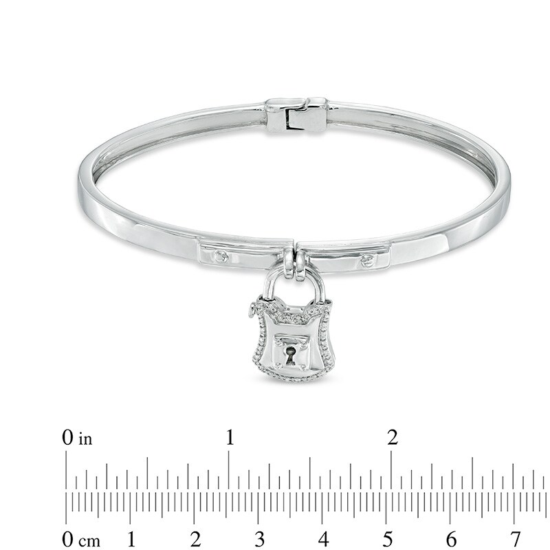 Main Image 3 of Forever Locking Love™ Diamond Accent Padlock Charm Hinged Bangle in Sterling Silver